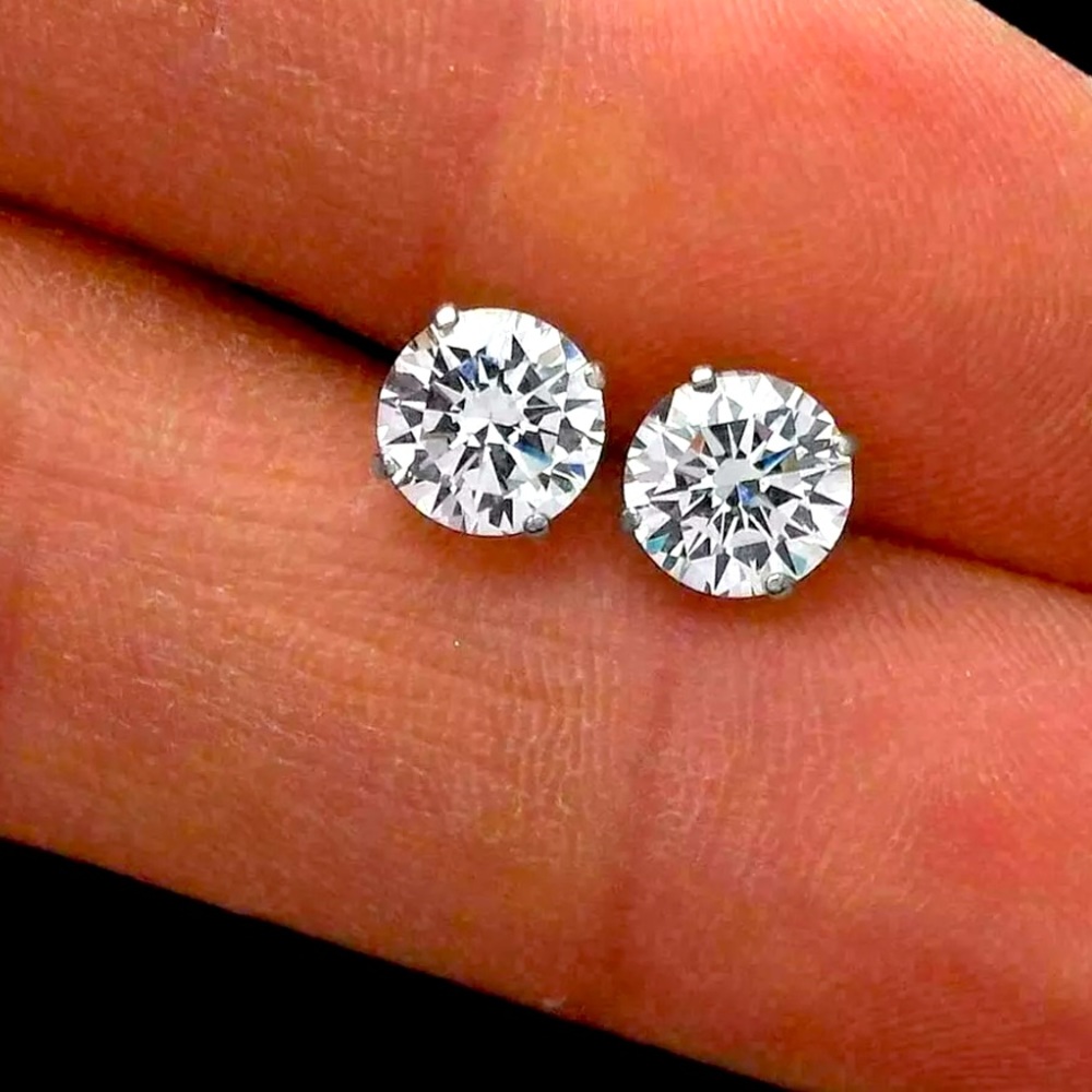 14K White Gold Over 2Ct Round Cut Diamond Stud Earrings